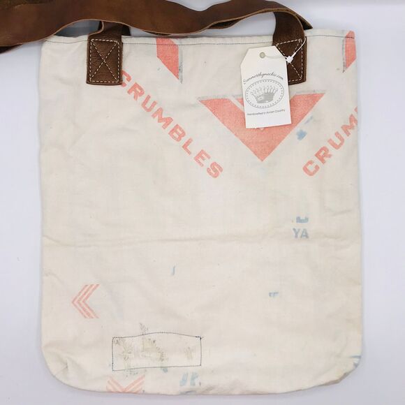 Ephemera Tote Bag with Leather Crossbody Strap, Vintage, Reclaimed Feedsack - Picture 2 of 5